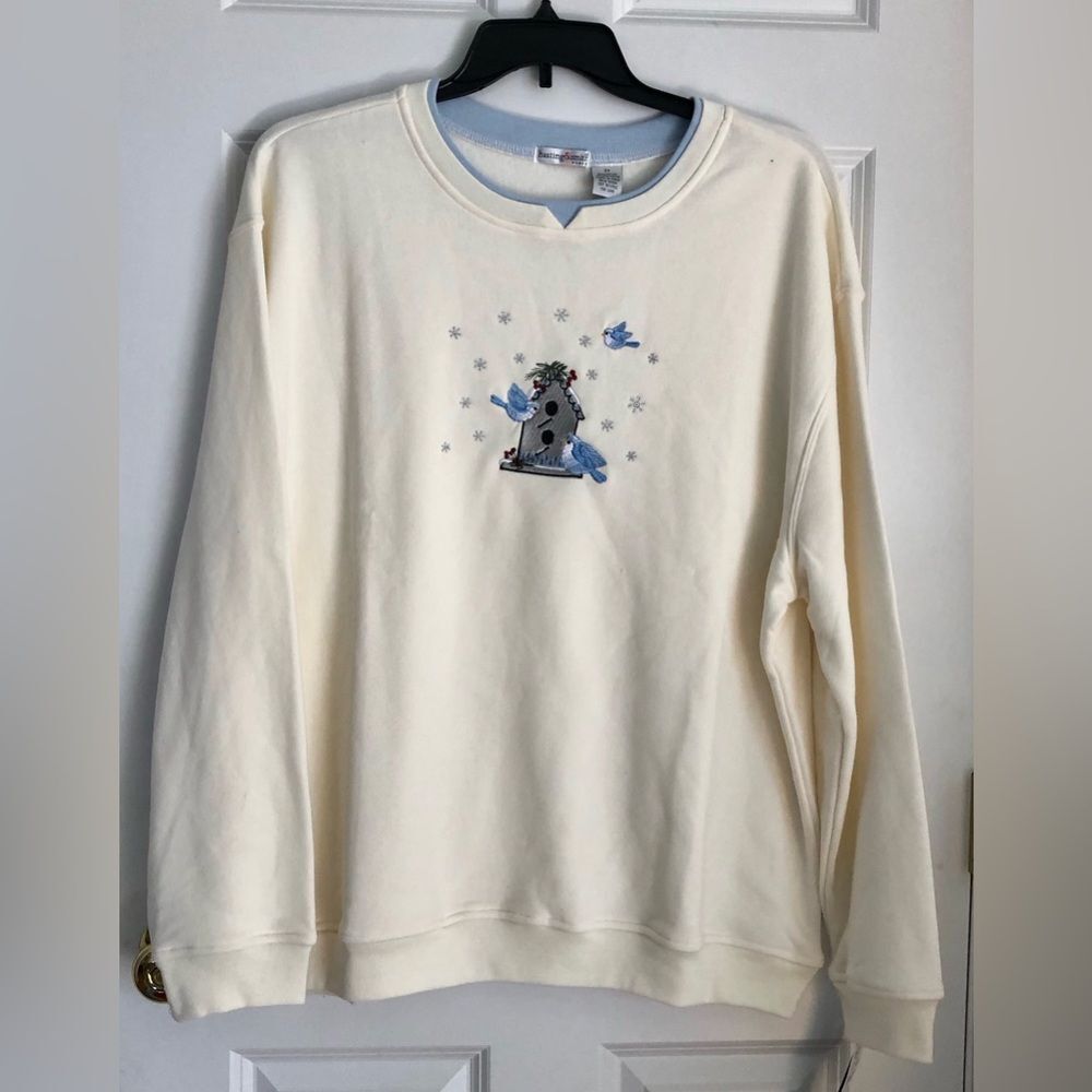 HASTING & SMITH WOMEN'S SIZE PLUS SIZE 2X SWEATER PULLOVER CREW NECK WHITE/BLUE